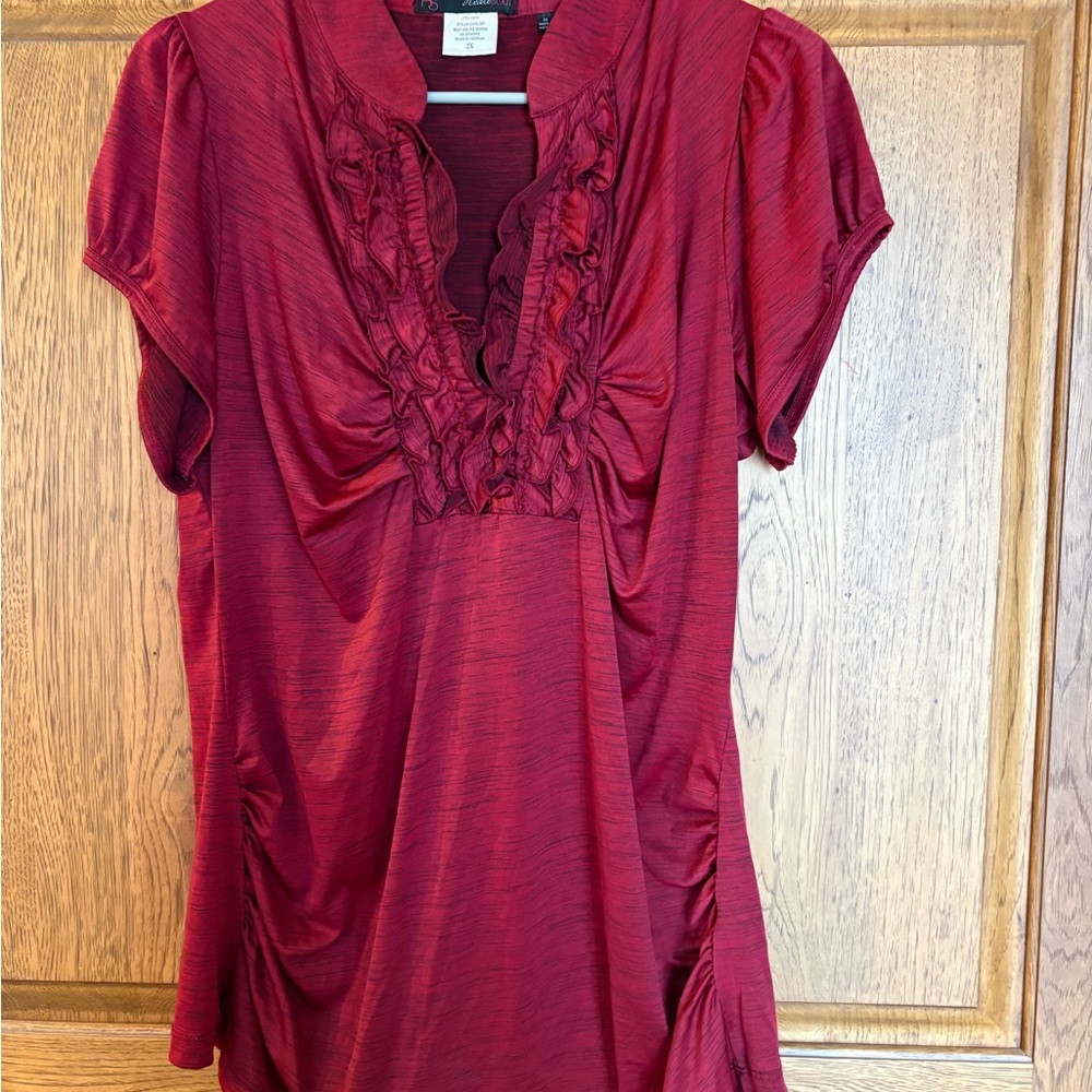 HeartSoul Crimson Ruffle-Trim V-Neck Top Size 2X